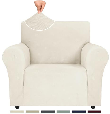 Ystyle Sesselbezug Stretch, Sessel Überzug, Sofabezug 1 Sitzer, Sofaschoner rutschfest, Sofa Überzug, Elastisch Couch Überzug Mit Armlehnen, Sofa Cover Sofahusse Sesselhusse, Creme
