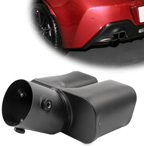 Krtopo 60mm (2.36) Terminali Scarico Auto Silenziatore di Scarico Silenziatore Posteriore Tubo Sportivo in Acciaio Inox Doppia Uscita Bocca Quadrata per Tubi 38-60mm(Satinato Nero Puro)​