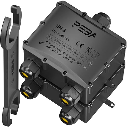 PEBA IP68 Waterproof Junction Box, Waterproof Cable Connector Outdoor, 3-Way Outdoor Cable Connectors, Wire Connector, Extension Electrical Cable Protector for Cable Diameter 4 mm - 14 mm, Black 2 PCS