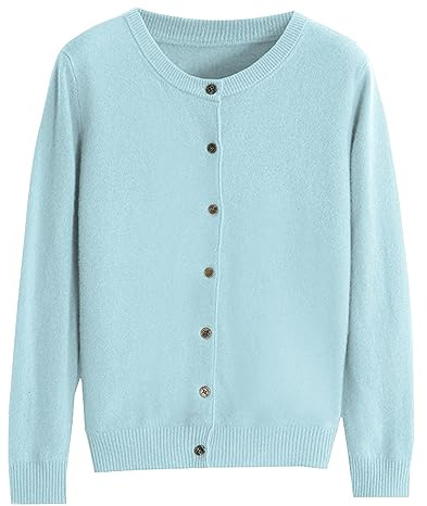 Womens Basic Crew Neck Long Sleeve Down Cardigan Womens Long Sleeves Leopard Print Cardigan (Light Blue, S)