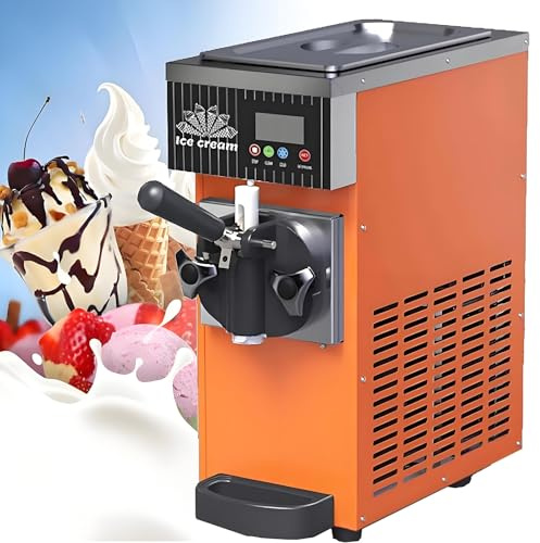 TozMvi Single Flavor Commercial Ice Cream Machine,Commercial Soft Serve Ice Cream Maker,LCD Panel Auto Clean Pre-Cooling,for Restaurants Dessert Shops Countertop Soft Serve Ice Cream Maker Orange