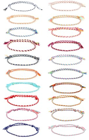 FUGLUS 20 Piezas Pulseras Tela Pulseras de Hilo Pulsera Amistad Amigas Pulseras Mujer Cuerda Pulsera Surf Universal para Hombres