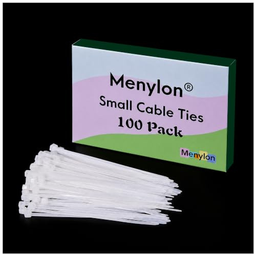 Menylon Small Cable Ties 100mm × 2.5mm (100 Pack), White Plastic Nylon PA66 | 10cm / 4 Inch Thin Self-Locking Clear Zip Ties, 12kg/27lbs Tensile Strength, Mini Wire Tie Wraps for PC DIY, Garden & Outdoor