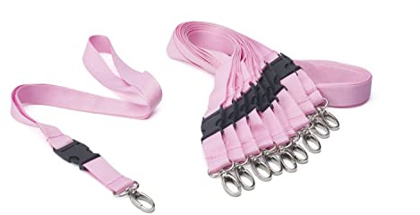 IBOO Lot de 10 Tours de Cou Rose - Lanières Porte-Badge avec Boucle Détachable et Mousqueton Métal - Cordon Polyester pour Carte Étudiant, Bus, Clés et Carte de Visite