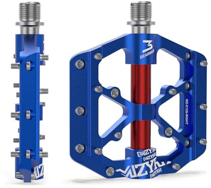 MZYRH Road/Mountain Bike Pedals,Lightweight 3 Bearings Bicycle Pedals,9/16” Aluminum Alloy Flat Pedals for Road Mountain BMX MTB Bike (Blue Red)