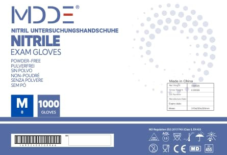 Einweghandschuhe, Einmalhandschuhe Nitril handschuhe, Untersuchungshandschuhe für medizinische, Lebensmittel, puderfrei, latexfrei, hypoallergen, Kosmetikerinnen (1000, Blau, M)