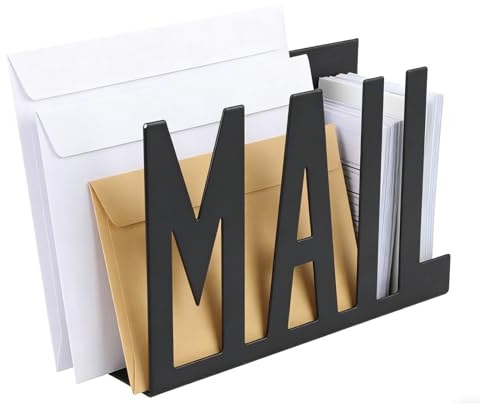 Briefablage aus schwarzem Metall, stabiler und langlebiger Briefhalter, geometrisches Büro-Schreibtischzubehör zur Aufbewahrung von Briefen, Dokumenten und Notizbüchern in Häusern und Büros (15 x 10 x
