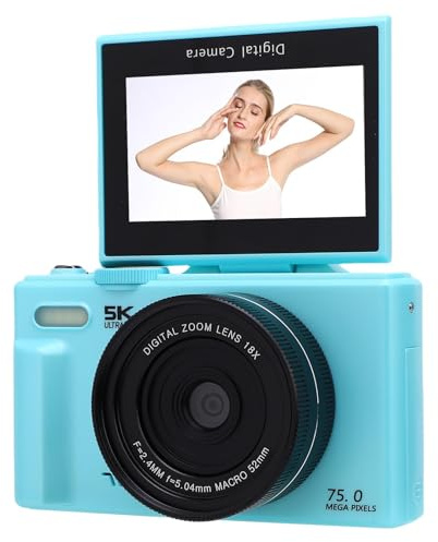 Cuifati Appareil Photo Numérique 5K pour la Photographie, Caméra de WiFi 75MP avec écran Rabattable à 180°, Objectif Grand Angle, Appareil Photo de Voyage Compact Zoom 18X pour