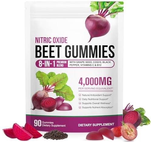 Beet Root Gummies, 90 Count Beetroot Gummies for Heart Health Support, Sugar Free, Extract Supplement with Vitamin C, B12, for Blood Pressure, Nitric Oxide Booster, Heart Health