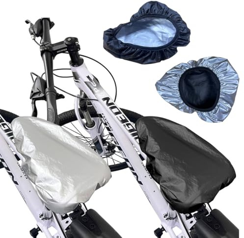 AEUXZA Juego de 2 Fundas para Sillín de Bicicleta Lluvia y Sol, Reversible, Cubierta Impermeable y Térmica con Banda Elástica, Universal para Bici Urbana y MTB