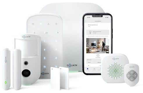 GOLIATH AirShield Alarmanlage Set, Funk 868 MHz, Alarmanlage mit Kamera Bewegungsmelder, App Steuerung, Tür Fensterkontakt, Innensirene, Keypad RFID, Einbruchmeldeanlage Haus oder Wohnung, Starterset