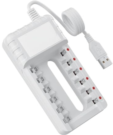 JoyousMall Caricabatterie ricaricabile per batterie AA AAA Ni-MH, stazione di ricarica rapida USB con 4/6/8 slot con protezione da cortocircuito e indicatore LED