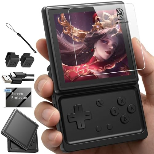 RG Rotate Retro Handheld Game Console, 3,5-Zoll-Schwenkdisplay Android-Portabel Player, Unisoc T618-Chip 3GB+32GB, 2000 mAh-Batterie, Aluminiumlegierung + Kunststoff (RG Rotate-Schwarz)