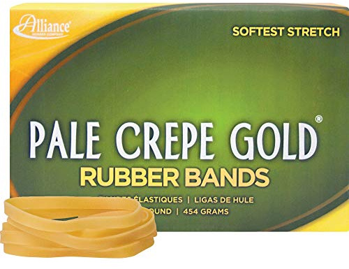 Alliance Pale Crepe Gold Rubber Bands, Size #64 (3-1/2 x 1/4), Approx. 445 Bands, 1 lb. Box, Golden Crepe (20645)