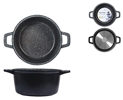 Home Pietra Casseruola Antiaderente con 2 Manici, Pietra, Nero, 20 cm