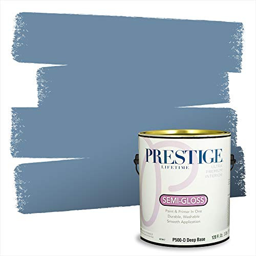 PRESTIGE Paints P500-D-839BM Interior Paint and Primer In One Semi-Gloss Comparable Match of Benjamin Moore, 1 gallon, Old Blue Jeans
