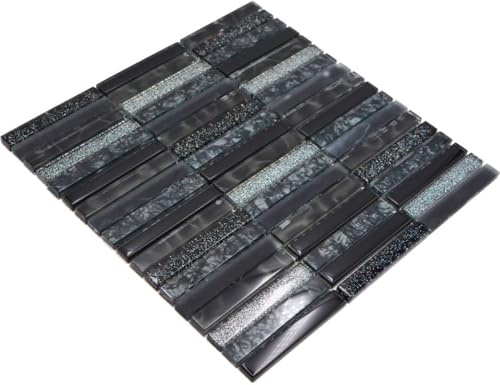 Mosaik Fliese Transluzent schwarz Stäbchen Glasmosaik Crystal Night black für WAND BAD WC DUSCHE KÜCHE, Mattengröße: 298x304 = 0,09 qm, Steingröße: 15x98x8 mm - 1 Matte