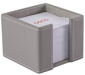 OSCO Faux Leather Memo Pad Holder with 750 White Sheets, Premium Desk Note Dispenser, Stylish Notepad Organiser for Home, Study or Workspace, Compact 8 × 10.8 × 10.8 cm, Grey