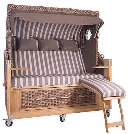 Strandkorb Kampen Spezial 3-Sitzer White Oak – Hochwertiger 4-Fach verstellbar Volllieger – Ideal für Garten, Terrasse und Balkon