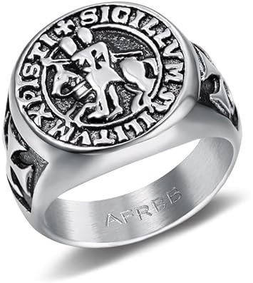 BOBIJOO Jewelry - Bague Chevalière Sceau Templier Christ Croix Sigillum Militum Xpisti Acier Argenté Noir - 68 (12 US)