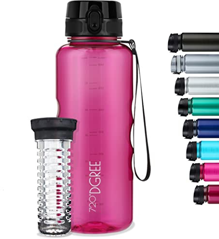 720°DGREE Trinkflasche “uberBottle“ 350ml, 500ml, 650ml, 1l, 1,5 Liter softTouch +Früchtebehälter - Auslaufsicher, BPA-Frei - Wasserflasche für Kinder, Schule, Sport, Fahrrad, Gym, Outdoor