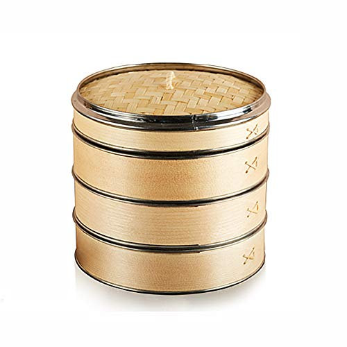 AIZYR Dim Sum Bambusdampfer, Edelstahl-Dampfgarer - Stahlringverstärkung Dampfkorb, Keine Farbe, Kein Geruch, Wasser Und Planschen,24cm/9.45