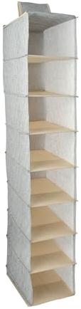MSV MS4831 Hängeregal 8 Fächer, Hängeaufbewahrung, Organizer für Kleidung, für den Kleiderschrank, platzsparend und faltbar, Metallhaken, Vlies, grau, Grey