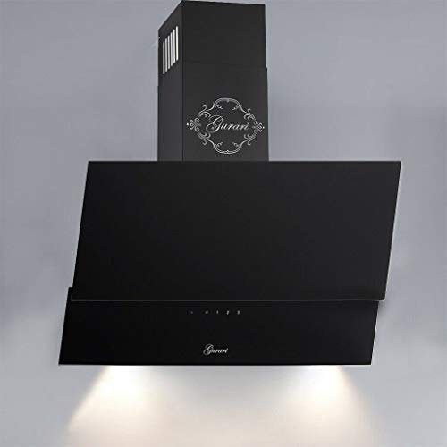 GURARI hotte à poser Gurari GCH D 268.8 BL + filtre à charbon, hotte de cuisine 80 cm, verre noir, 1000m³/h, télécommande, hotte murale