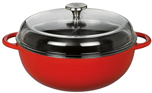 KÜCHENPROFI Schmorpfanne MARMITE 28 cm, Gusseisen, Classic Red | emailliertes Gusseisen, für alle Herdarten und Induktion, hitzebeständiger Edelstahlknopf, aromaschonend, energieeffizient