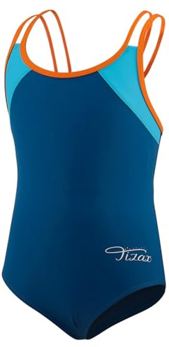 TIZAX Costume da Bagno Intero per Bambina e Ragazze Cinghie Incrociate Solide Rashguard UPF 50+ Asciugatura Rapida Blu Scuro 13-14 Anni