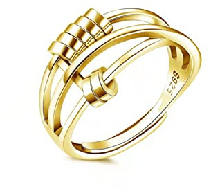 Stilvoller Gold Fidget Angst Erweiterbar Offene Spinner Ringe mit Drehbaren Perlen für Frauen Teens Mädchen Stress Relief Angst Spinner Ringe Gold für Frauen Fidget Angst Ringe Einstellbarer Offener