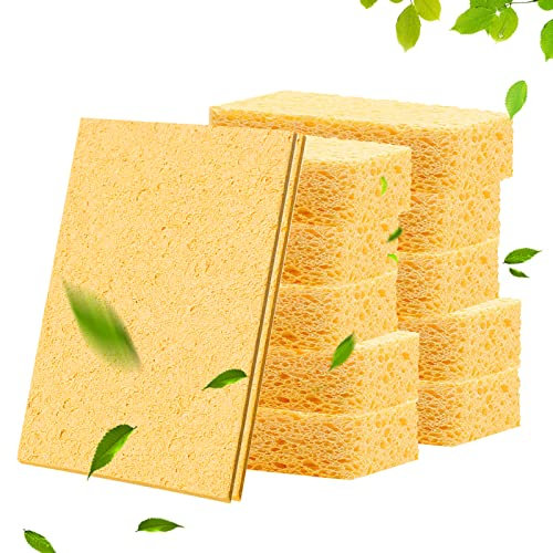 Natürliche Spülschwämme komprimiertem,Scrub Schwamm Küche Compressed Wood Pulp Sponge Wipe, Kratzfeste Schwämme für die Küche und den Haushalt (10 Stück)