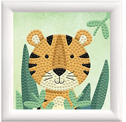 DIAMOND DOTZ DD1.052F Original 5D Diamond Painting Kit de démarrage avec cadre photo Tiger Set de 605 diamants mosaïque Kit de peinture pour enfants à partir de 6 ans Vert Jaune