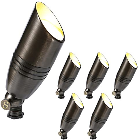 FF ERA 12V Low Voltage Landscape Spotlights Outdoor, Solid Brass Directional Uplights Ground Stake Spot Up Landscape Lighting Fixture for Garden Patio(6 Pack Without Bulb)