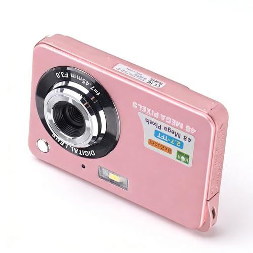 Appareil Photo Numérique 4K 48MP - Caméra de Vlogging Avec Écran LCD 2,7 Pouces, Zoom Numérique 8X, Enregistreur Vidéo Compact, Mini Portable pour Enfants, Débutants (Rose)