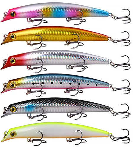 6 Stück Blinker Angelköder Set, Angel Köder, 12.5cm Angeln Kunstköde, Künstliche Hartköderstöpsel, Köder Spinner mit Drillingshaken für Jeden Angler