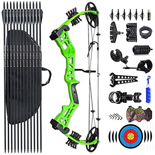 PANDARUS Compound Bow Set 15-45lbs for Pull Beginner and Teens Right Handed Adjustable 18-29 Draw Length, 320 FPS Speed, Hunting Bow Archery Set New 2024 (Green Right Handed Bag Pro)