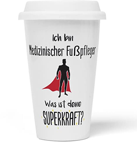 JUNIWORDS To-Go Becher mit Deckel, Ich bin Medizinischer Fußpfleger. Was ist deine Superkraft? (5939963)