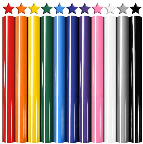 MJARTORIA Plotterfolie Textil Flockfolie für Plotter, Schaumstoff 3D Flockfolie Plotter Textil Puff Vinyl, Vinylfolie Transferpapier zum Aufbügeln Plotter für DIY T-Shirt Leder (11pcs Mehrfarbig)