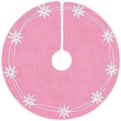 N&T NIETING Manta para árbol de Navidad, 75 cm, rosa con copo de nieve, arpillera, manta redonda de lino para decoración navideña