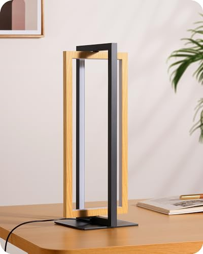 EDISHINE LED Tischlampe Schwarz Holz, Touch-Dimmbar, 3 Farbtemperaturen | Nachttischlampe mit drehbarem Metallrahmen, Memory-Funktion, 750 Lumen, für Schlafzimmer, Wohnzimmer und Büro