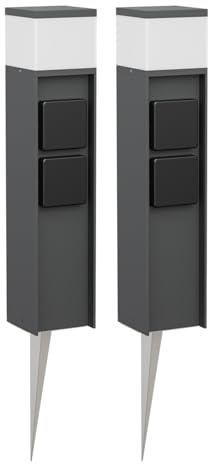 ledscom.de 2x Pollerleuchte PODEL mit Erdspieß für außen, 39cm, anthrazit, 2 Steckdosen, inkl. G9 Leuchtmittel, 501lm, warmweiß