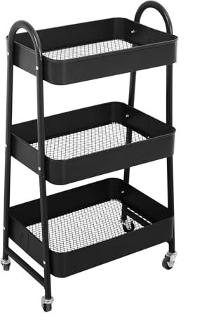 SVITA Servierwagen mit Rollen 3 Ebenen Metall Küchenwagen klein Allzweckwagen mit Körben Rollwagen Badezimmer Regal Schwarz