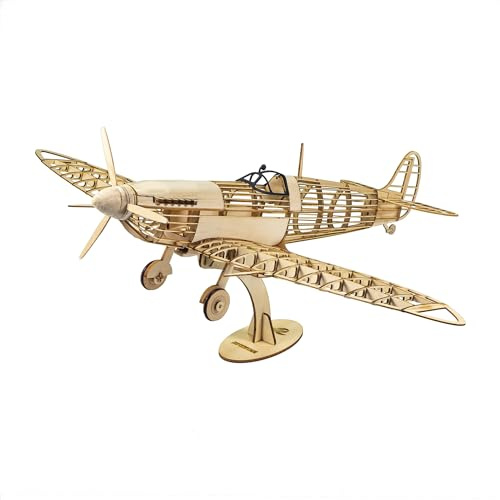 Puzzle in Legno 3D Fai Da Te Spitfire Fighter Aereo 1:25, Taglio Laser Balsa Legno Modello Aereo Kit per Costruire per Adulti, Aereo in Legno Puzzle per Decorazione Domestica, Regalo di Compleanno