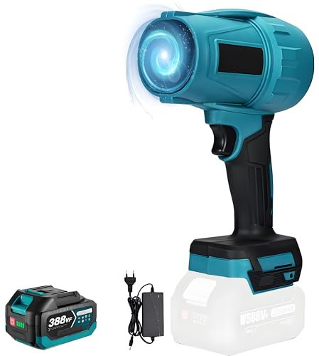 Turbo Gebläse für Makita Akku 18V, 576 km/h Jet Fan, 28000RPM Bürstenloser Laubbläser Akku Stufenlose Geschwindigkeitsregelung für Laubblasen Auto Trockner (Blau mit 1 Batterie)