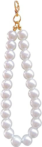 PULABO 1 Cordon de téléphone en Fausse Perle, Pendentif de Sangle de téléphone avec Fermoir, Perles acryliques, décorations de chaîne de téléphone, Accessoire perlé pour Femmes Filles (Blanc, Boucle
