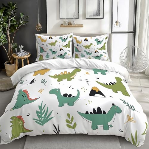 CozyRest Bettwäsche 100 x 135 cm Bettbezug und 40x60 Kissenbezug, Wendebettwäsche Set Muster Niedliche Dinosaurier Weiche Microfaser für Mädchen Kinder