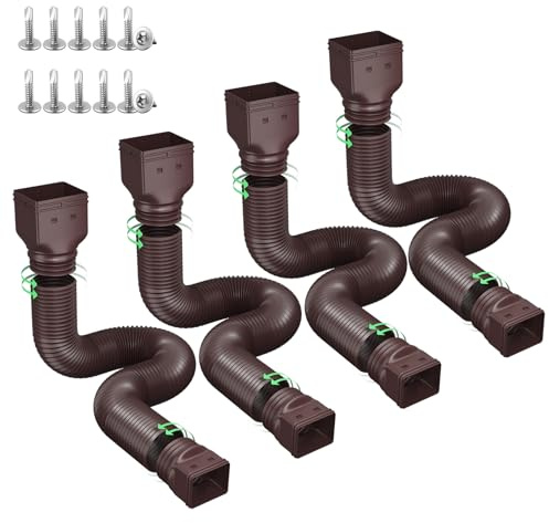 Ogutter Rain Gutter Downspout Extensions, Downspout Extender for Rainwater Drainage Flexible, Down Spout Drain Extension Pipe and Extendable from 21 to 66 Inches (4 Pack, Brown)