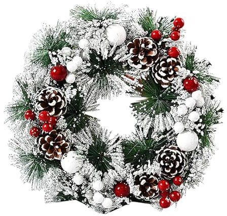 Weihnachts-Türkranz – künstlicher Weihnachtskranz, Winterkranz, Wanddekoration | Türkranz für Heimdekoration, 22,9 cm großes Türschild mit Beeren, Tannenzapfen, Innen- und Außendekoration