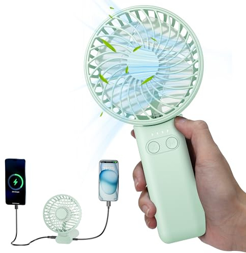 HandFan Ventilateur portable 5200 mAh, rechargeable, alimenté par batterie de 8,5 à 27 heures, ventilateur personnel pliable par USB, cadeau essentiel de voyage pour femmes/filles/amis (vert)